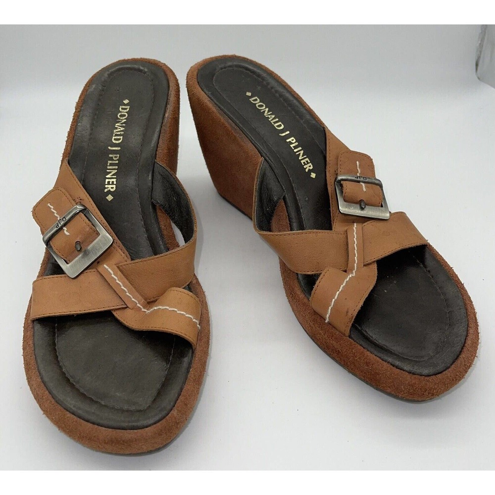 Donald J Pliner Size 8.5M Burnt Orange / Brown Wedge Platform Slip-on Sandals - Picture 5 of 6
